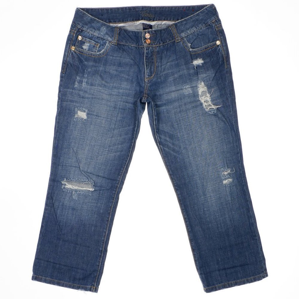 Vanity Jeans Womens Size 31 Crop Low Rise Distressed Cotton Measures 35 x 24.5